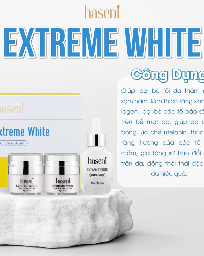 Bộ dưỡng trắng, chống tái phát nám, trẻ hóa da Haseni Extreme White